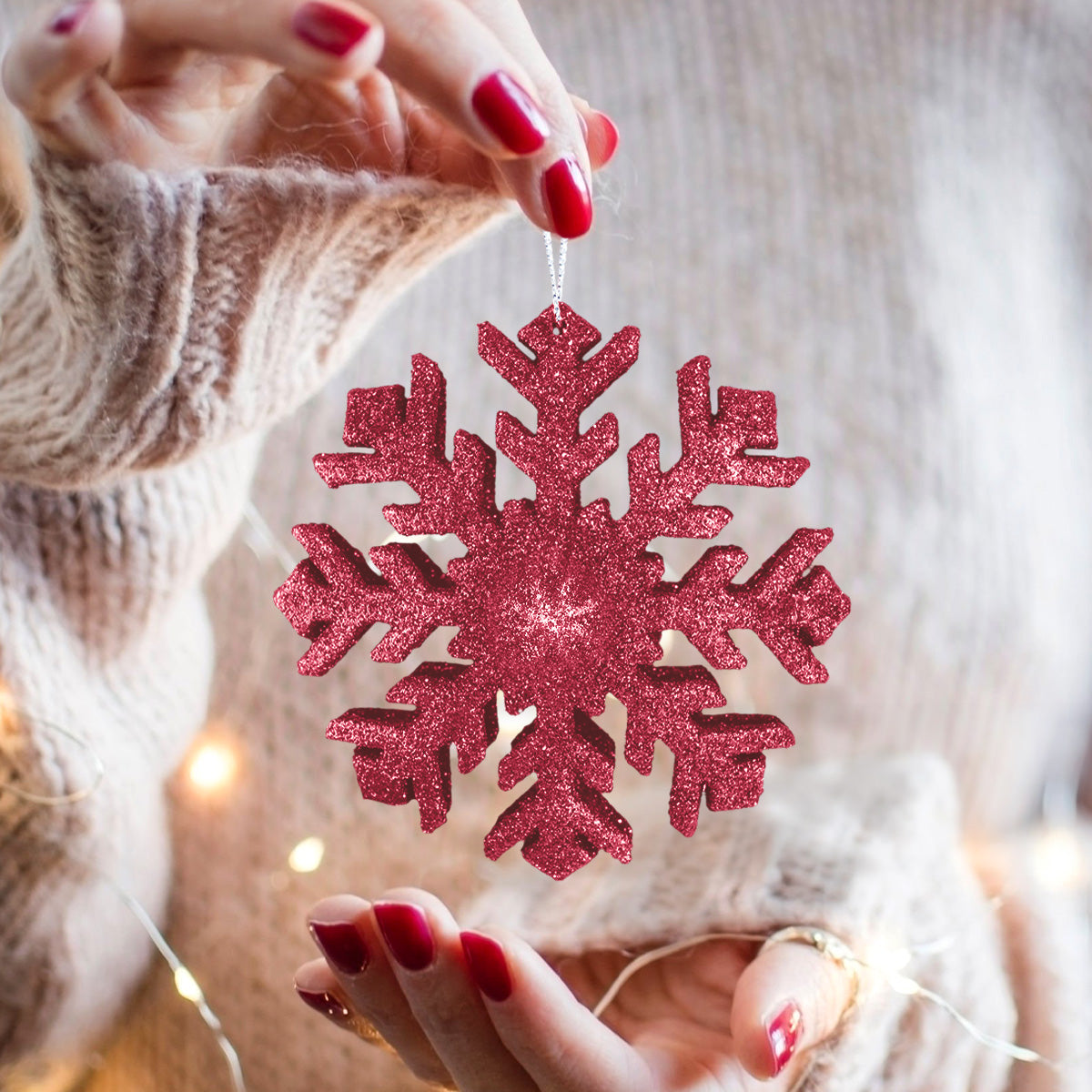 Copo de Nieve, Volumen, Glitter, Color Rojo