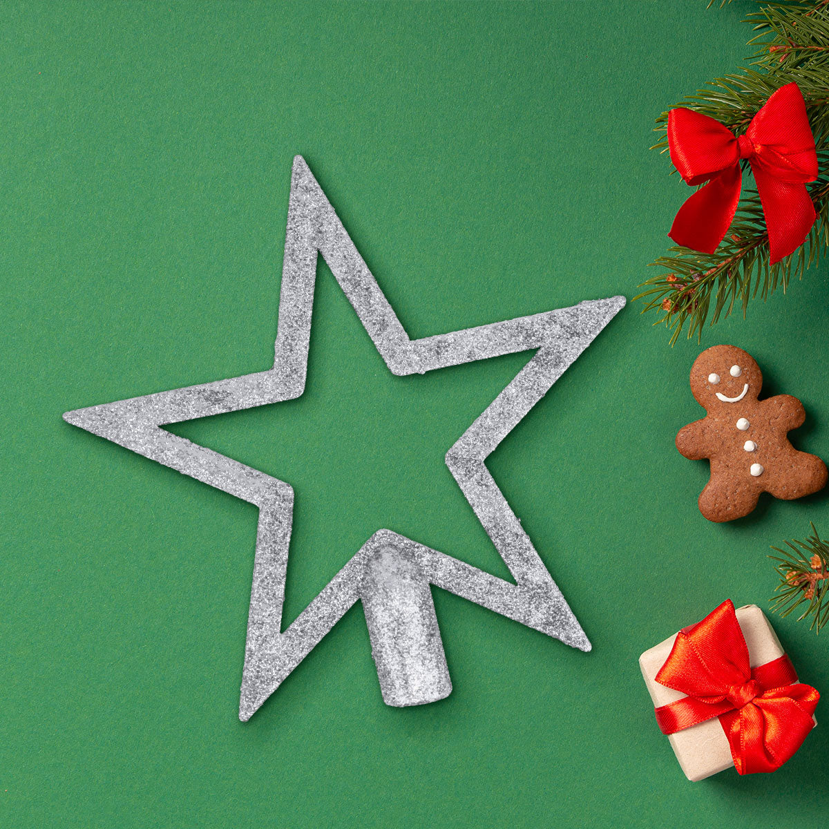 Estrella de Árbol sin Relleno, Glitter, Color Plata