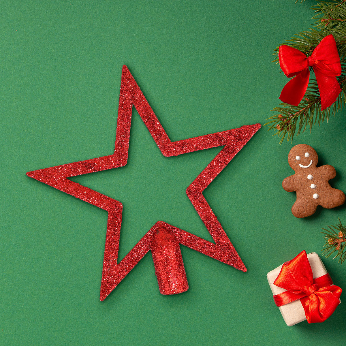 Estrella de Árbol sin Relleno, Glitter, Color Rojo