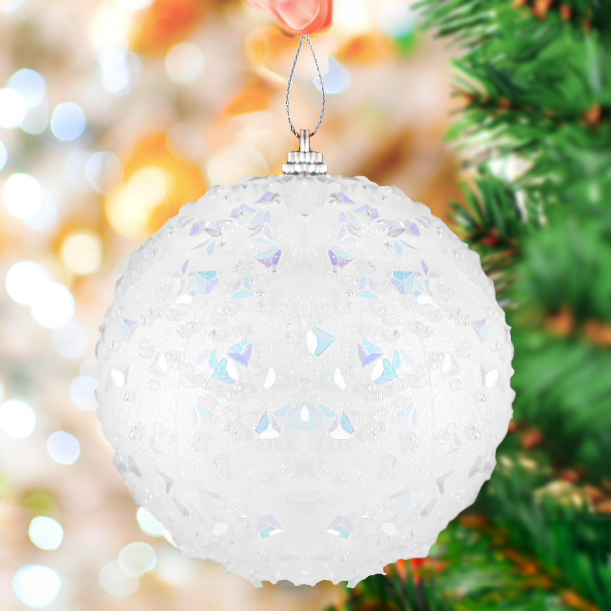 Esfera Navideña con Destellos, Color Blanco