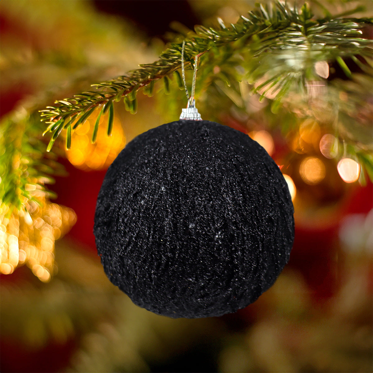 Esfera Navideña, Efecto Peludo, Color Negro