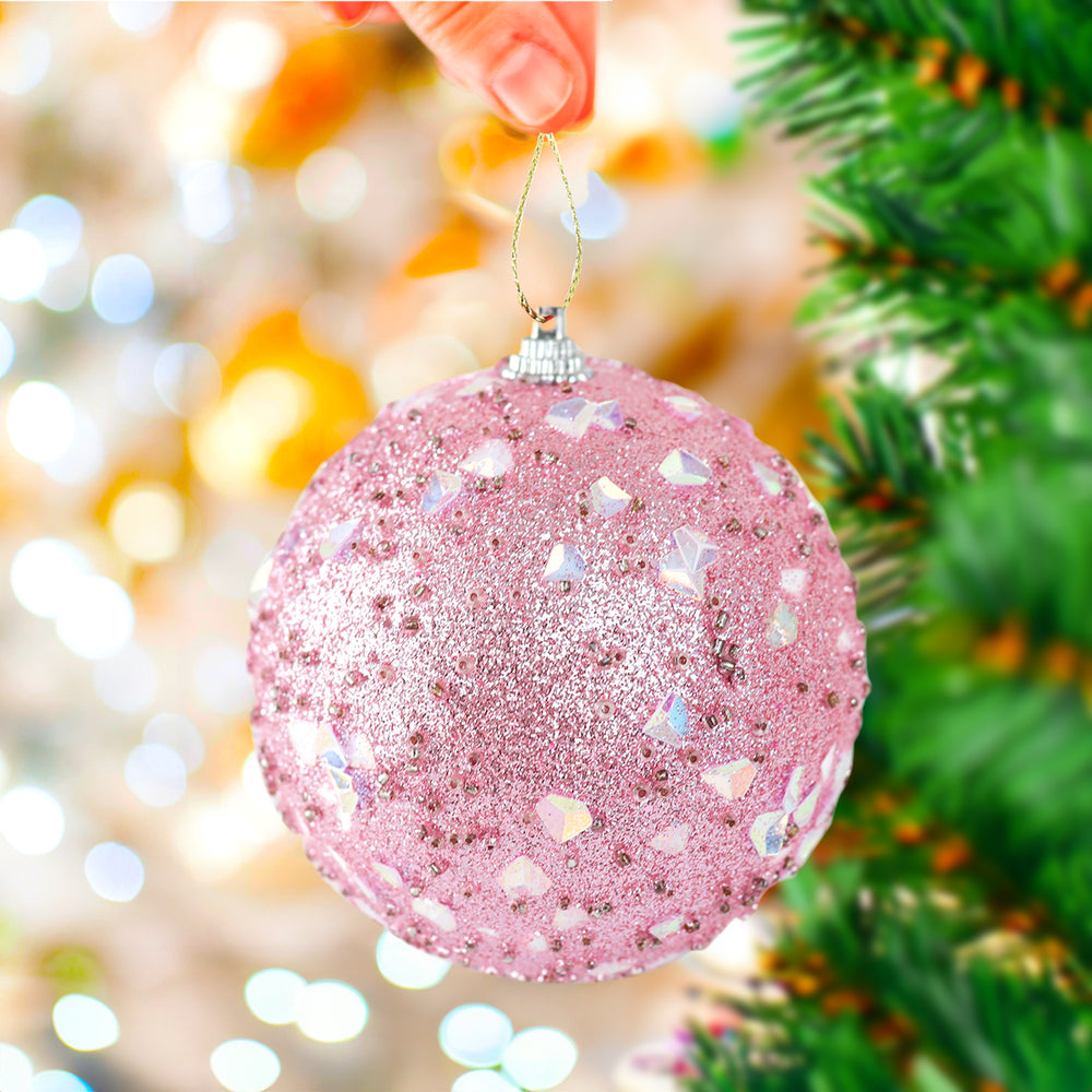 Esfera Navideña con Destellos, Color Rosa