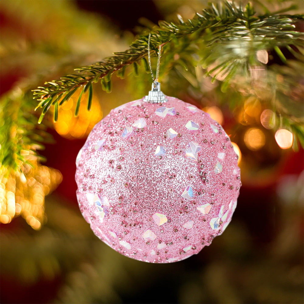 Esfera Navideña con Destellos, Color Rosa