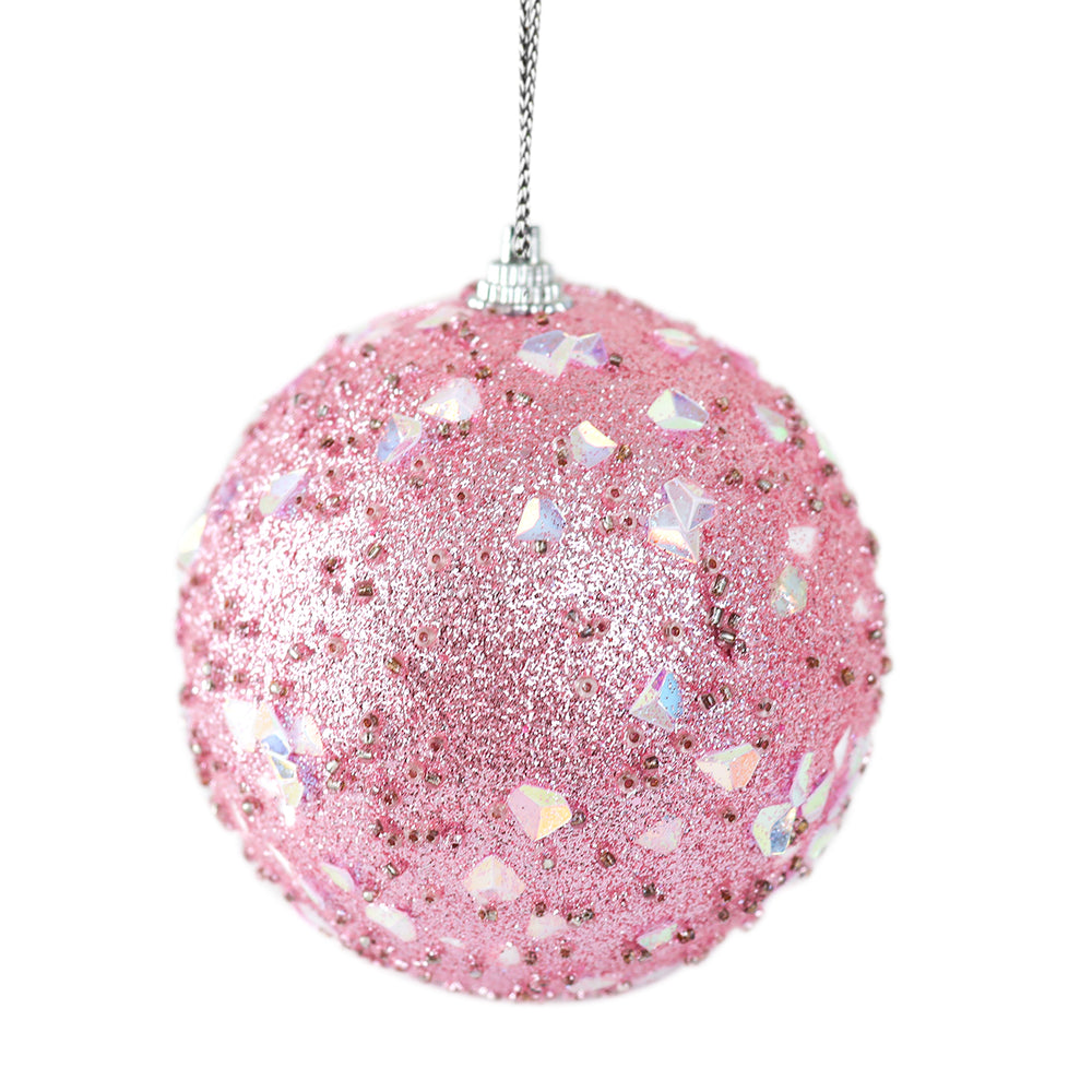 Esfera Navideña con Destellos, Color Rosa