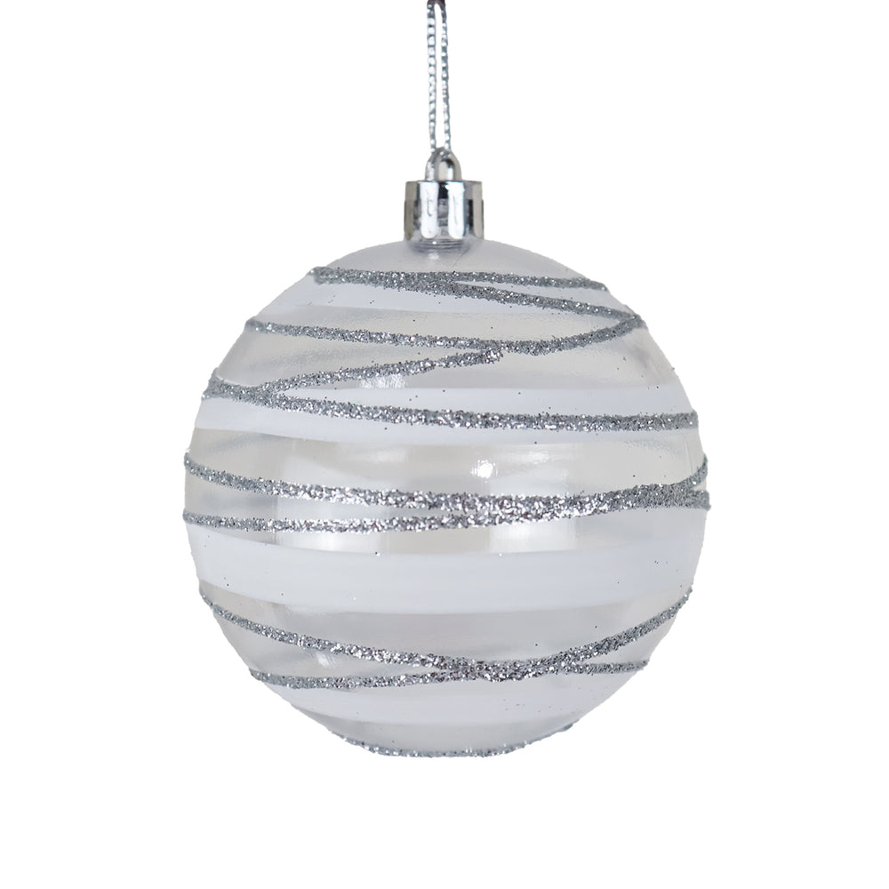 Esferas Navideñas Blancas con Glitter, 2 pzas