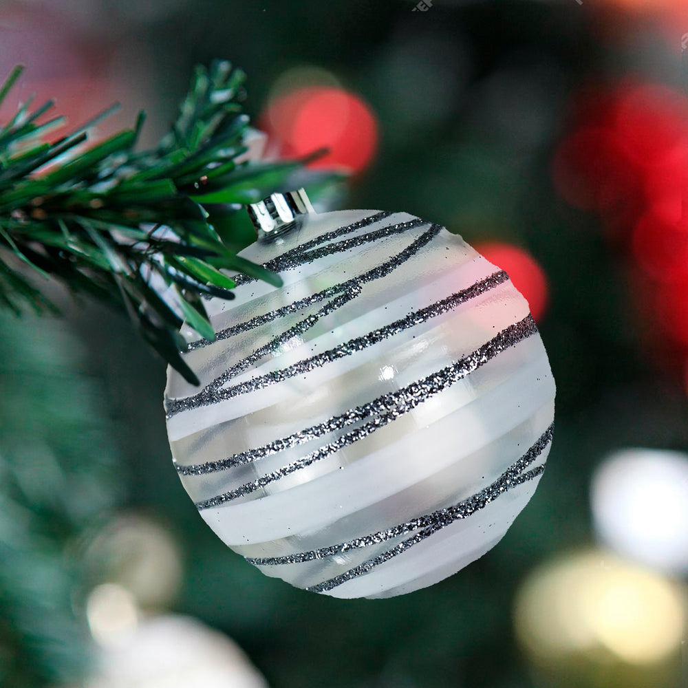 Esferas Navideñas Blancas con Glitter, 2 pzas
