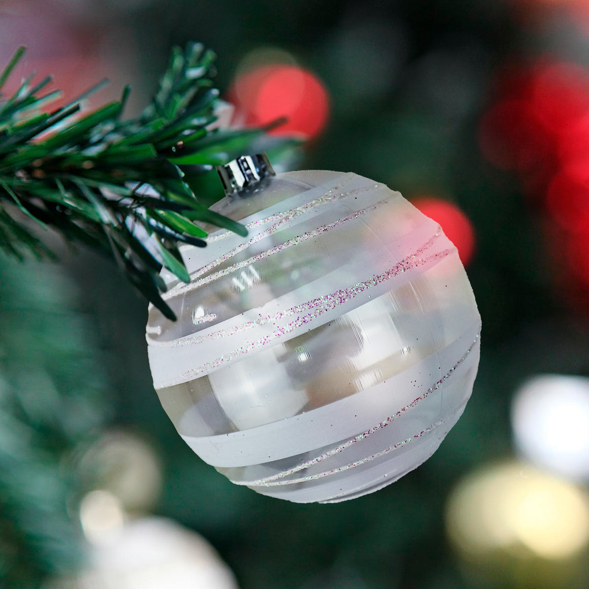 Esferas Navideñas Transparentes con Glitter, 2 pzas