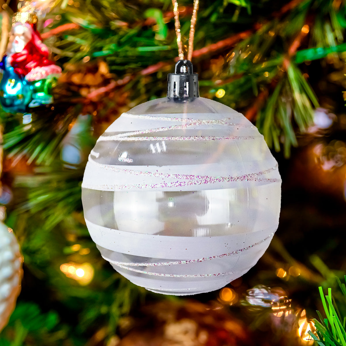 Esferas Navideñas Transparentes con Glitter, 2 pzas