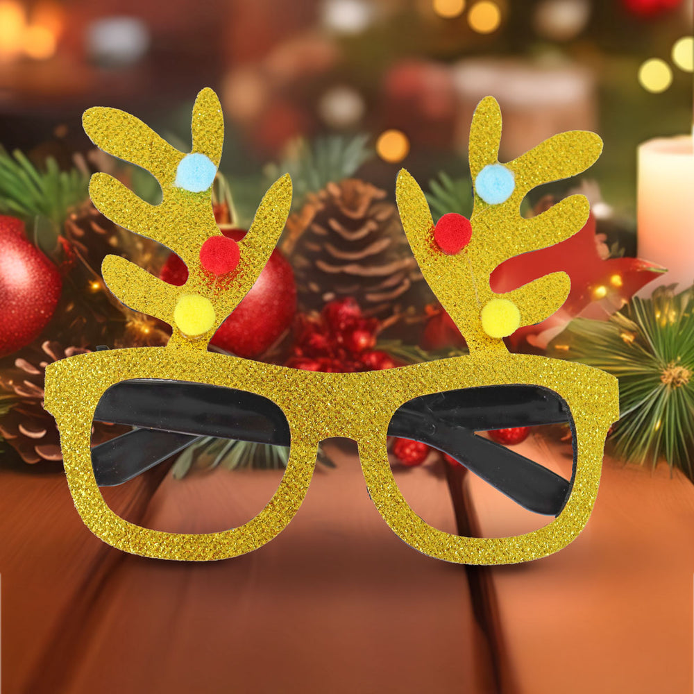 Lentes Navideños con Astas de Reno Glitter, Color Oro