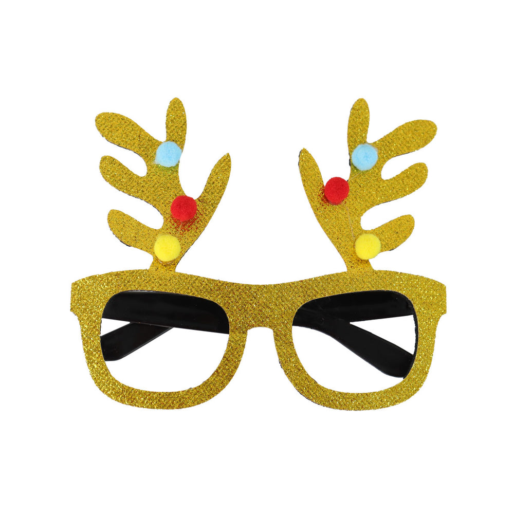Lentes Navideños con Astas de Reno Glitter, Color Oro
