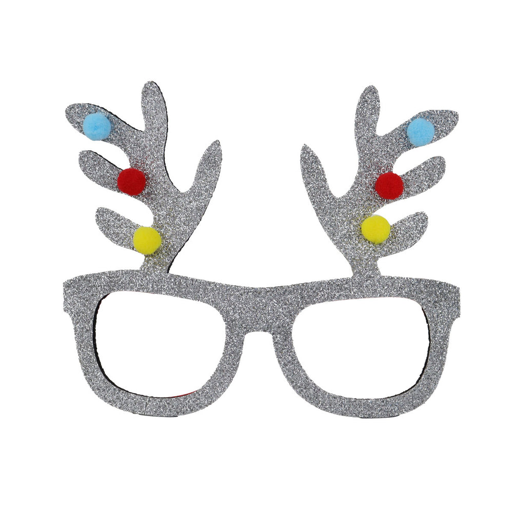 Lentes Navideños con Astas de Reno y Glitter, Color Plata