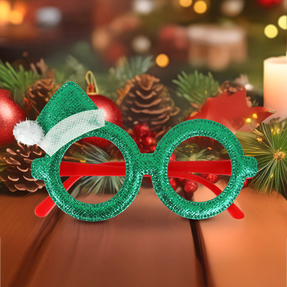 Lentes Navideños con Sobrerito Navideño Glitter, Color Verde