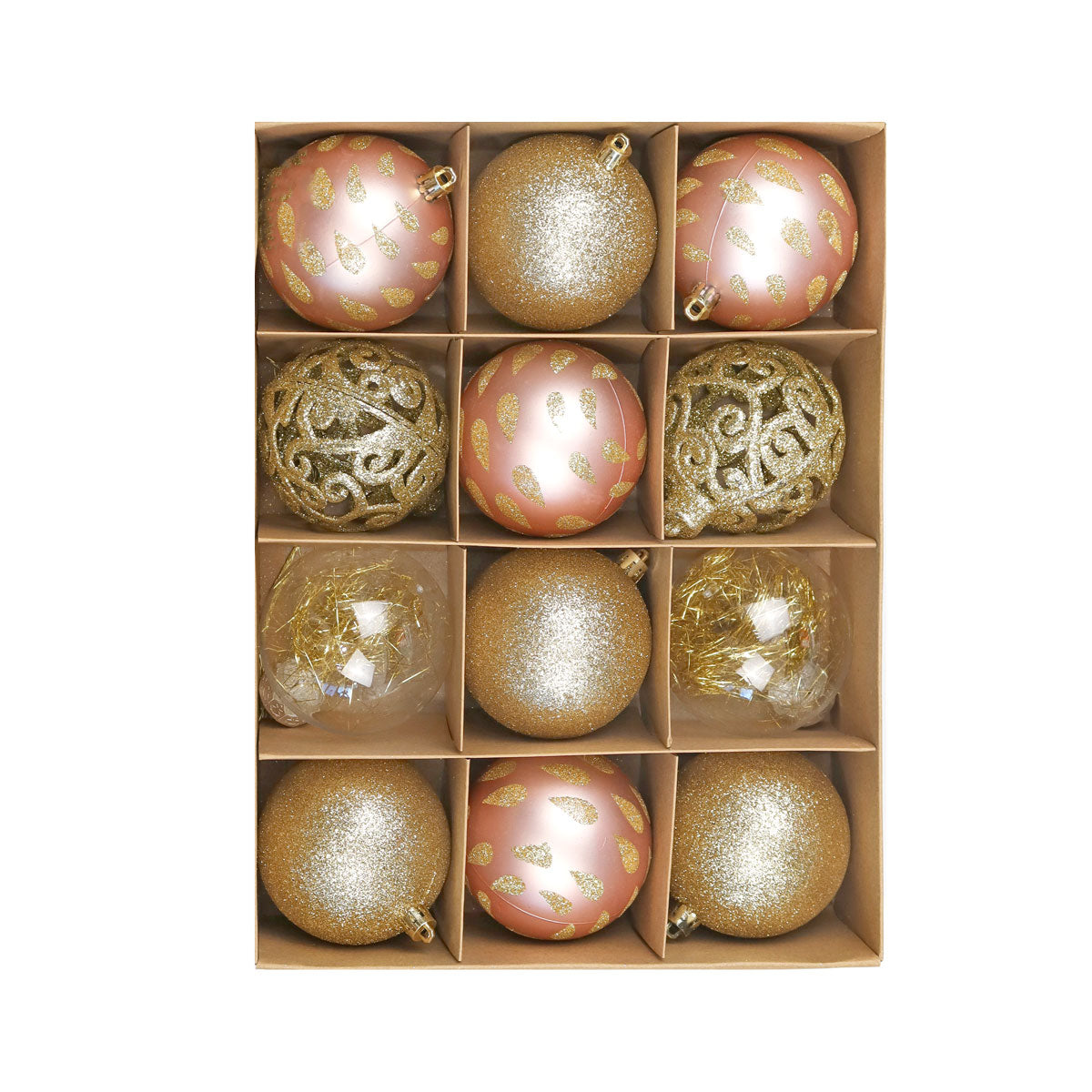 Set de Esferas Rosa y Dorado, 12 pzas