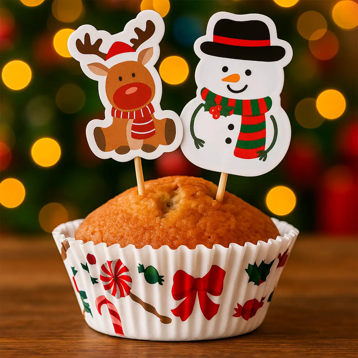 Set Navideño de Capacillos y Palillos Decorativos para Cupcakes, Reno