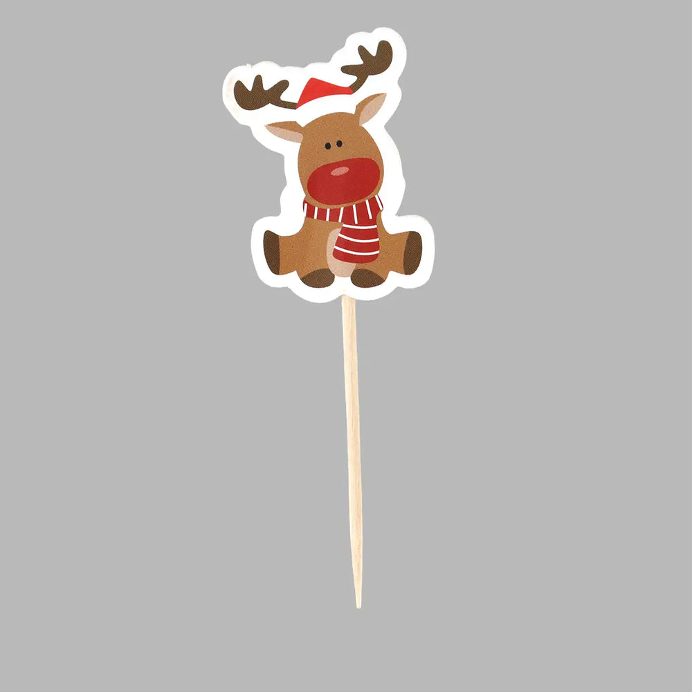 Set Navideño de Capacillos y Palillos Decorativos para Cupcakes, Reno