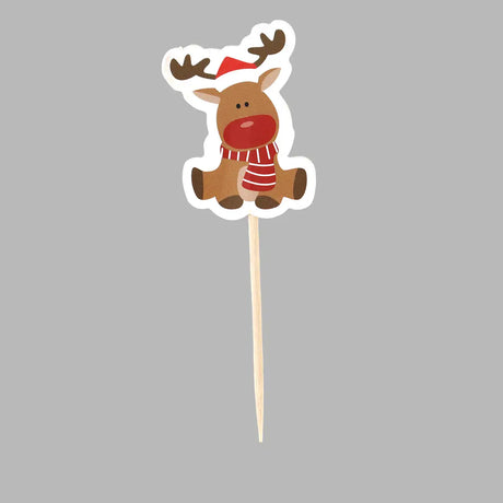 Set Navideño de Capacillos y Palillos Decorativos para Cupcakes, Reno