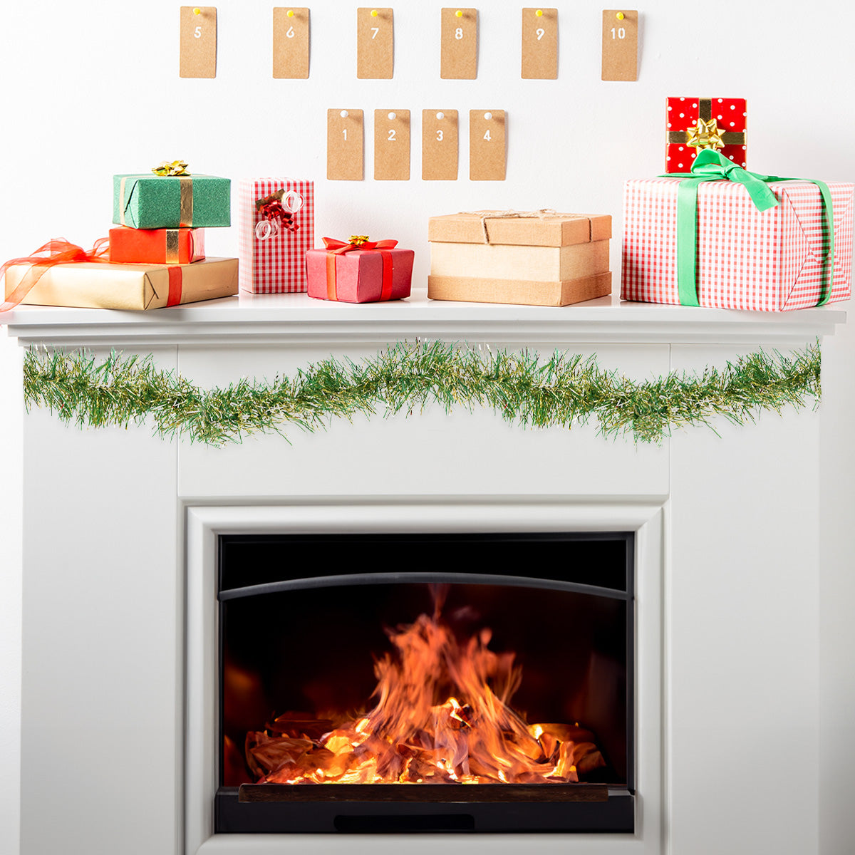 Guirnalda Navideña de Tinsel, Color Verde y Oro