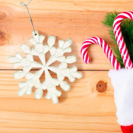 Ornamento Navideño en Forma de Copo de Nieve color Blanco, 2pzas