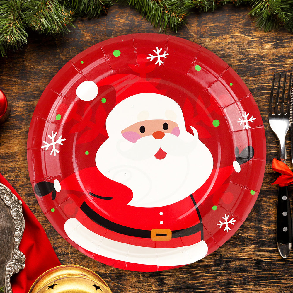 Set de 10 Platos de Cartón, Diseño Santa Claus