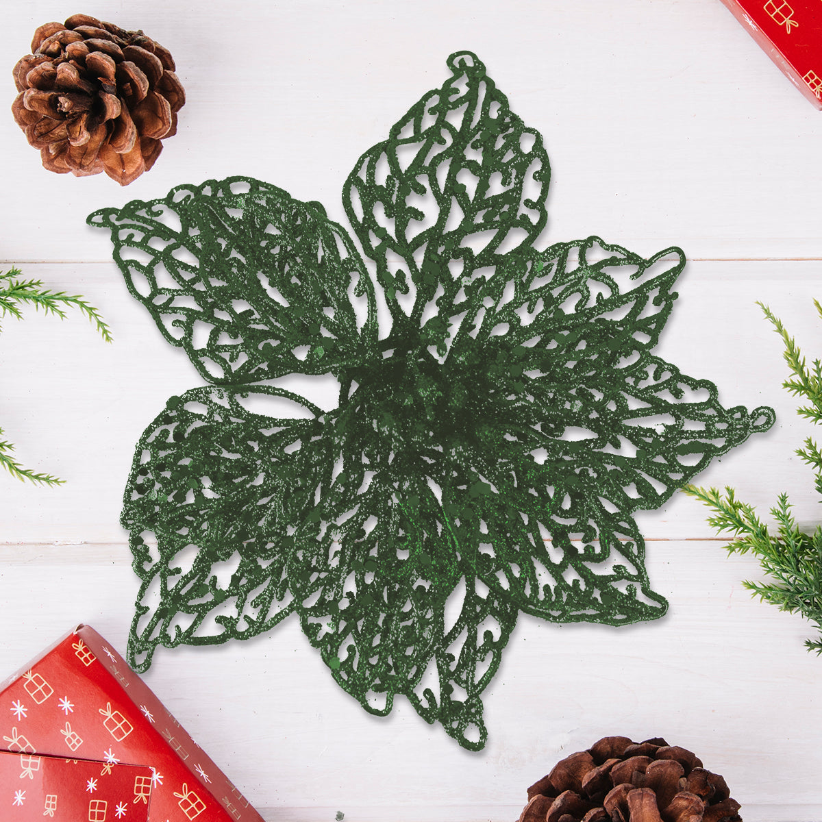 Flor Ornamento Navideño, Color Verde