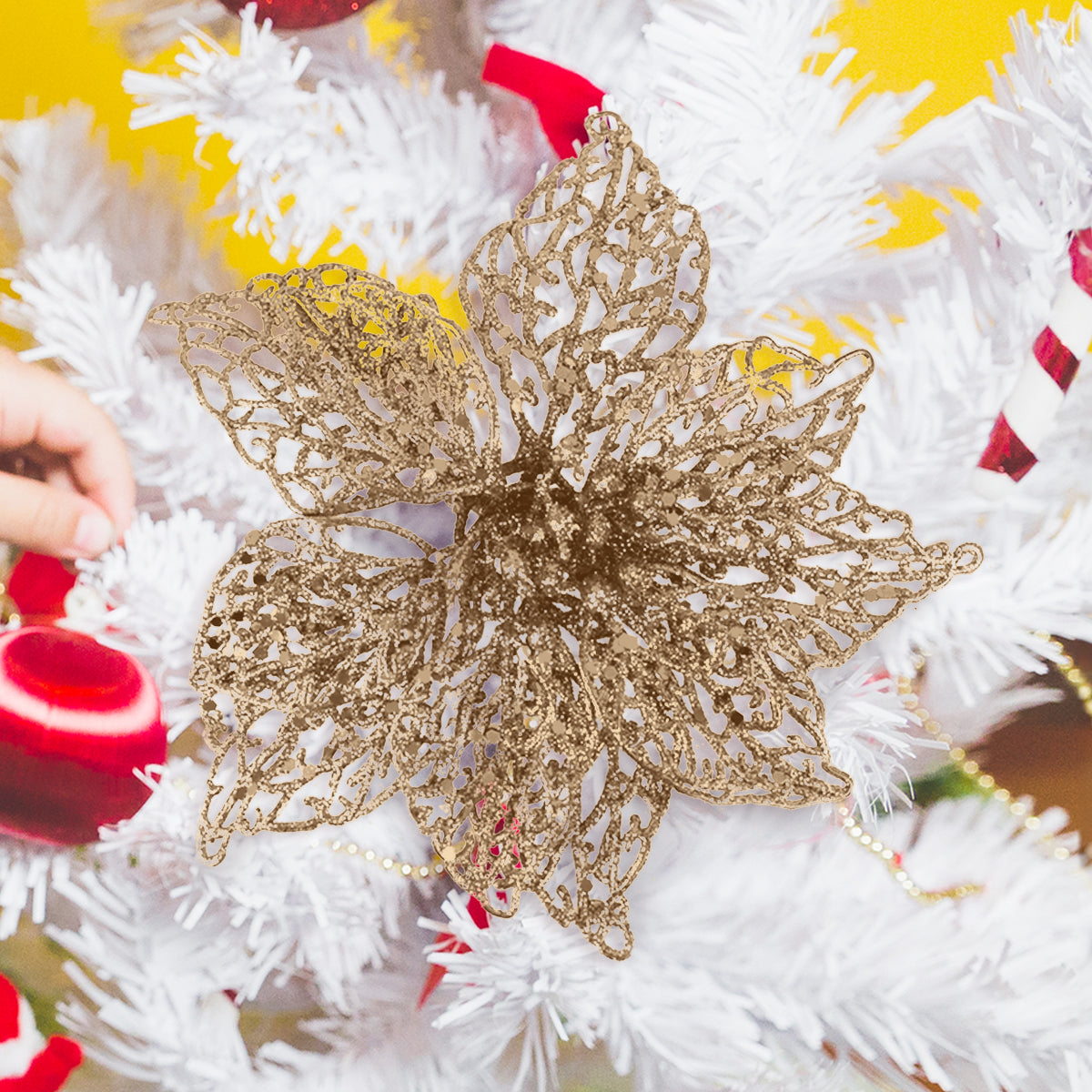 Flor Ornamento Navideño, Color Dorado
