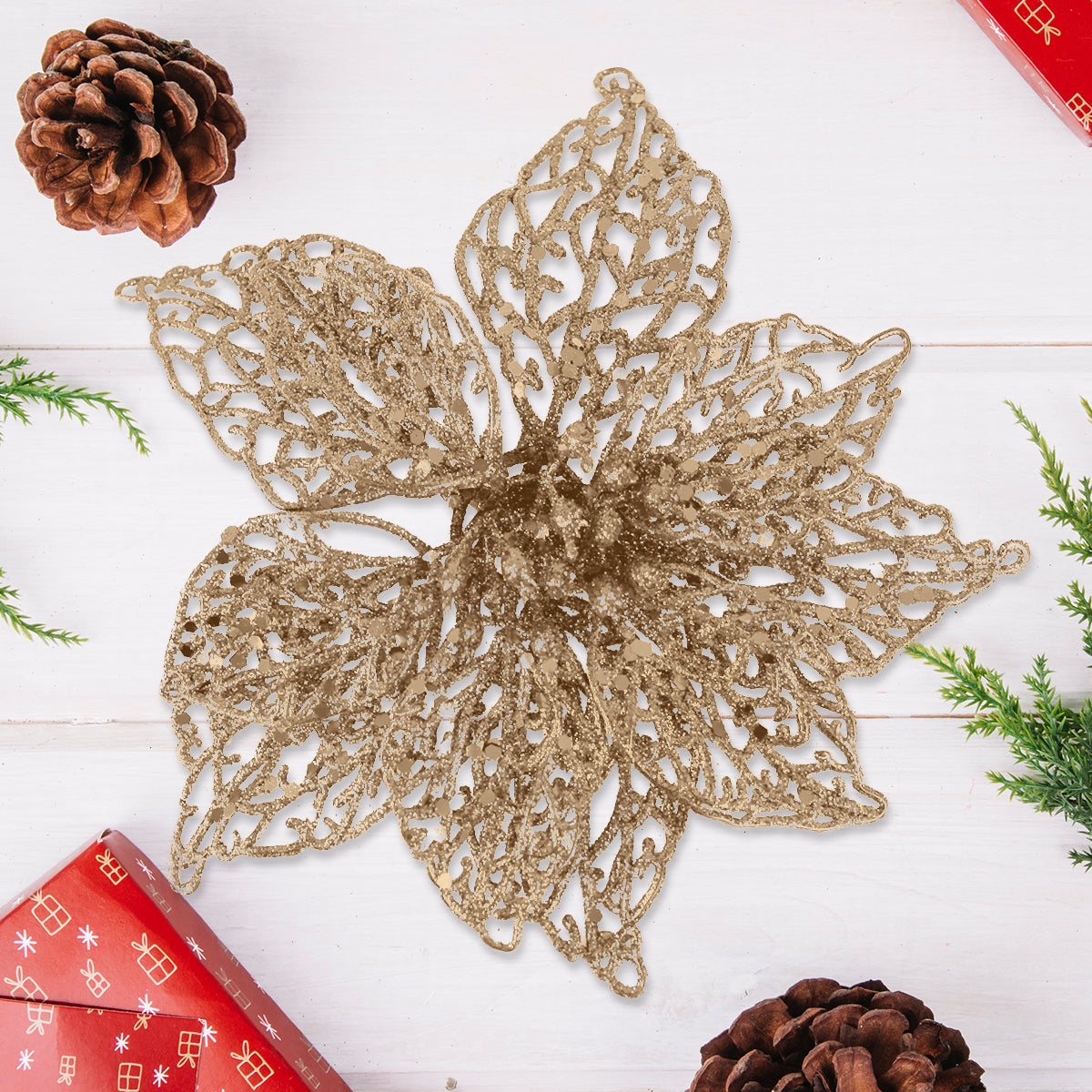 Flor Ornamento Navideño, Color Dorado