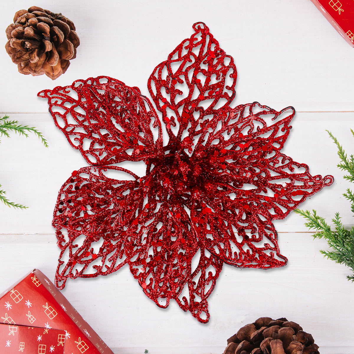 Flor Ornamento Navideño, Color Rojo