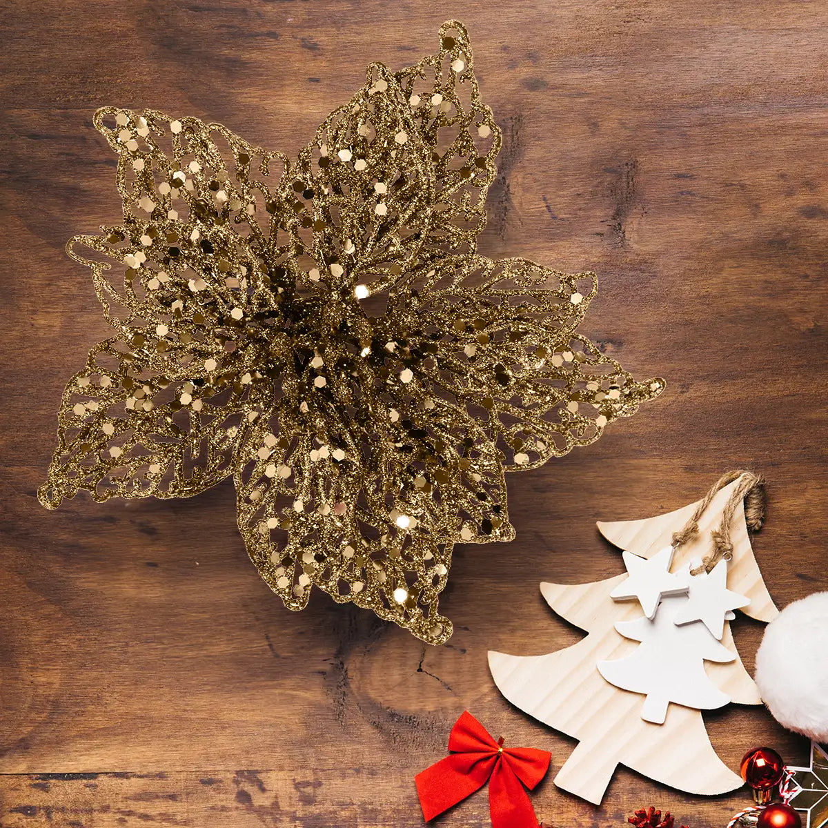 Nochebuena con Diamantina color Oro