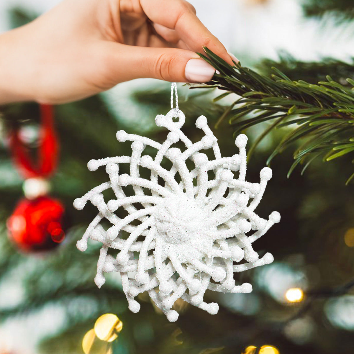 Ornamentos Navideños con Glitter, Color Blanco, 6 cm