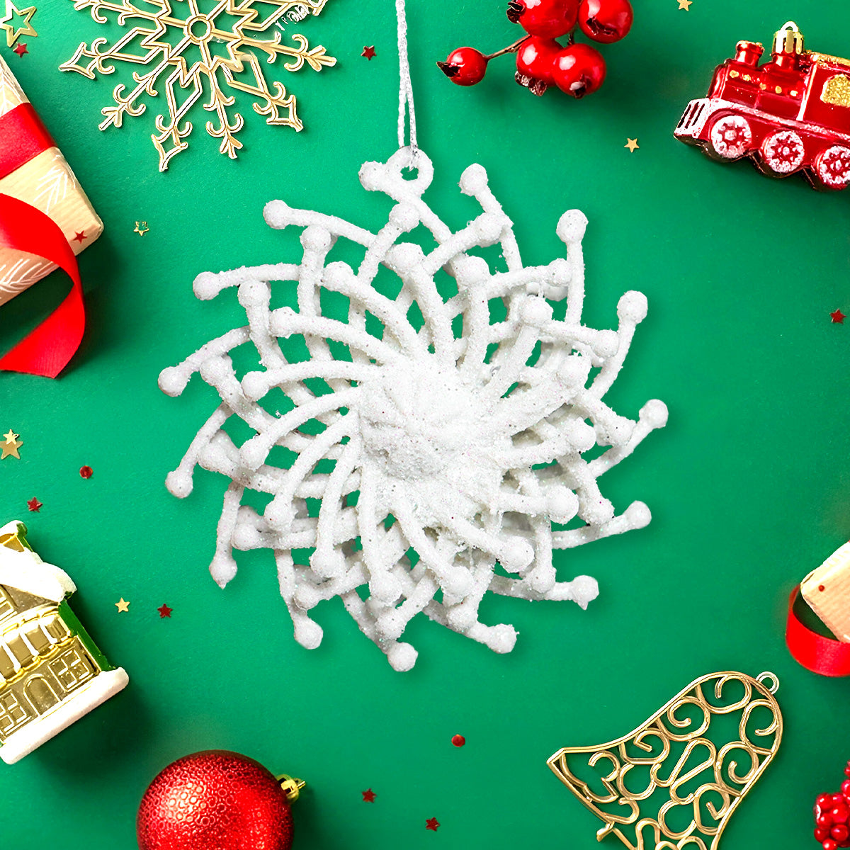 Ornamentos Navideños con Glitter, Color Blanco, 6 cm