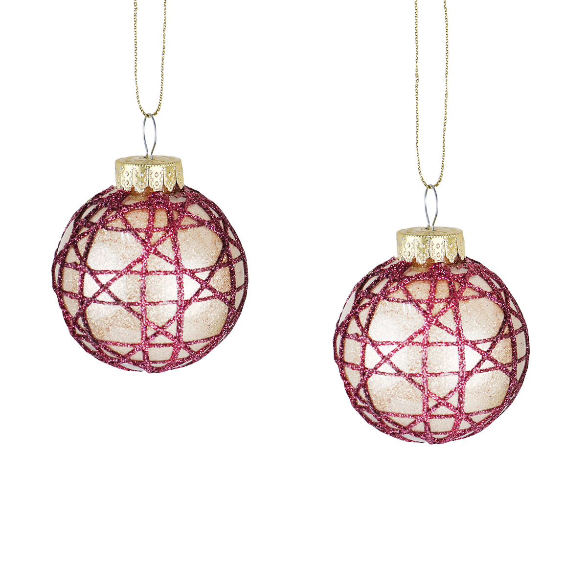 Esferas Navideñas Brillantes con Diseño en Glitter Vino, 2 pzas