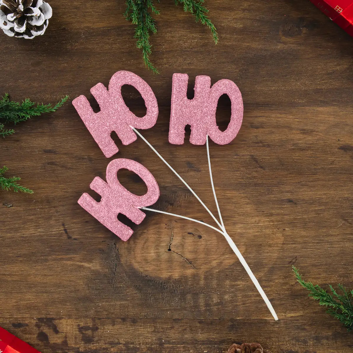 Follaje Navideño Decorativo "Ho Ho Ho" color Rosa