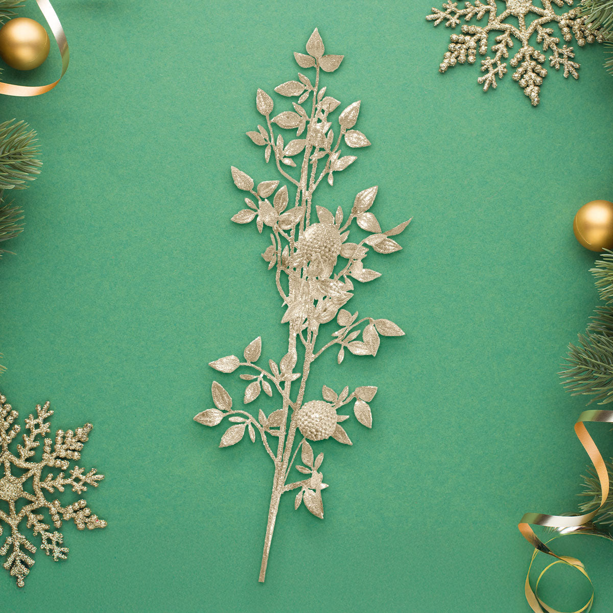 Vara de Follaje Artificial, Color Oro