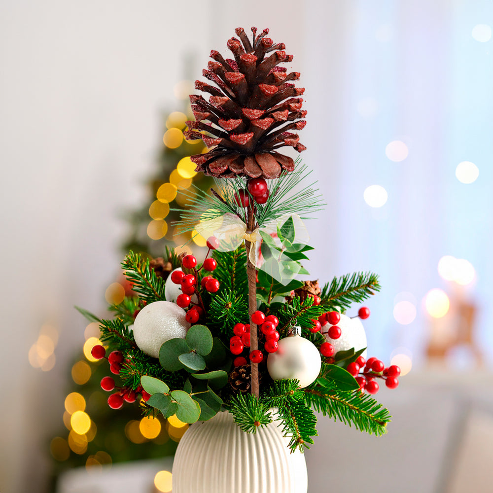 Piña Navideña con Glitter, Color Rojo