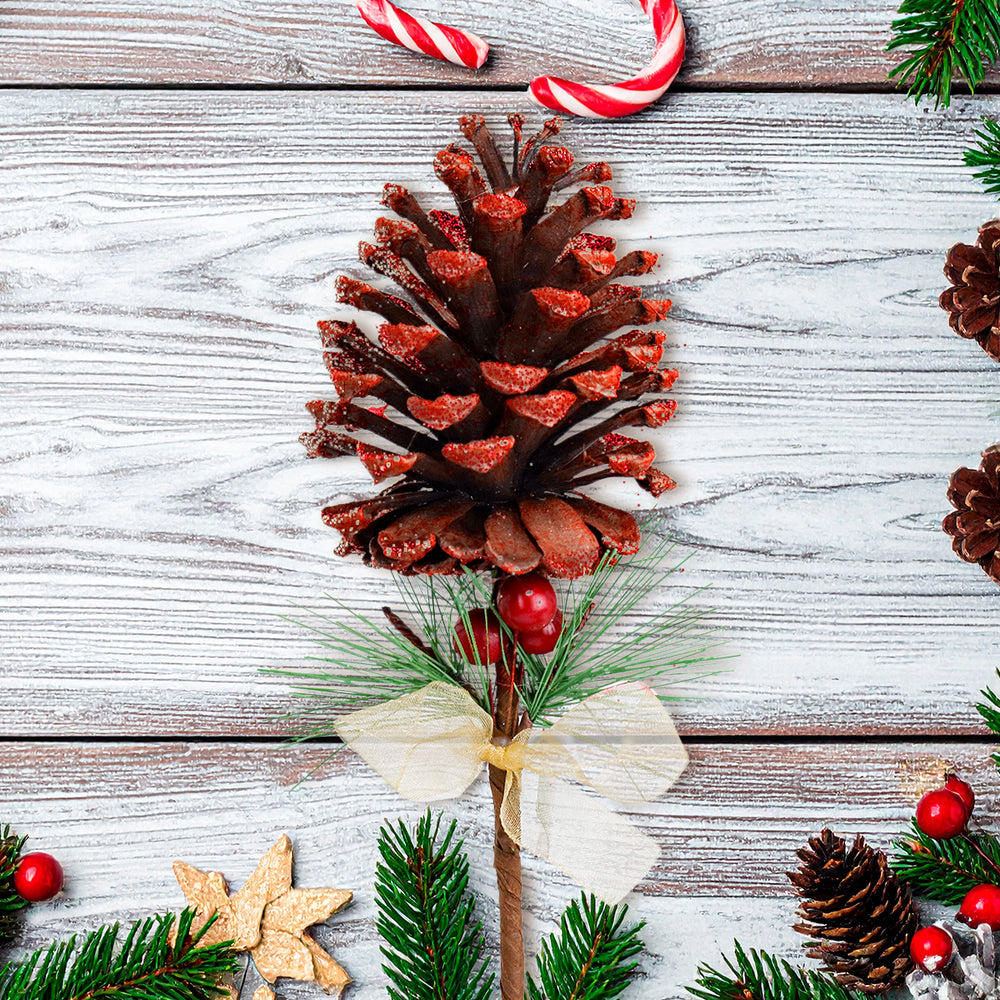 Piña Navideña con Glitter, Color Rojo