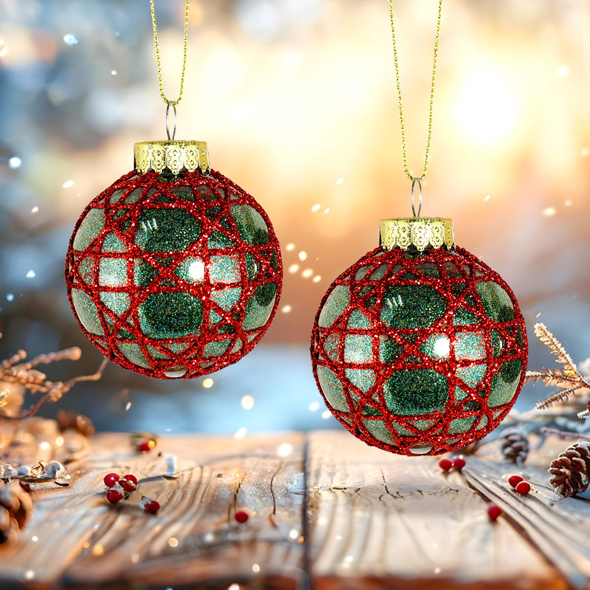 Esfera Redonda Decorada color Verde/Rojo