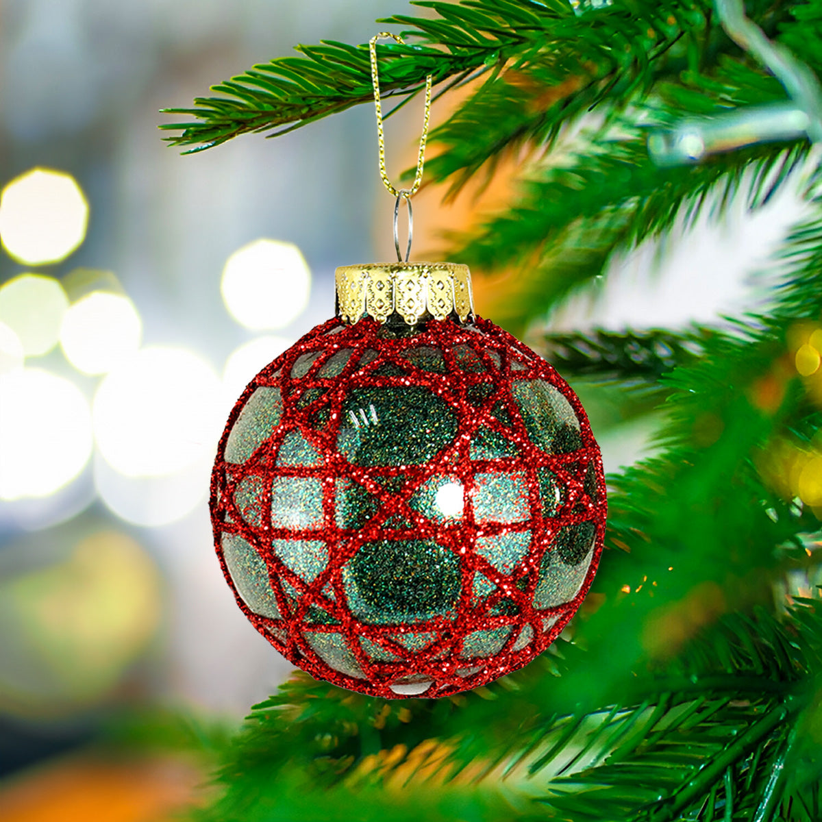 Esfera Redonda Decorada color Verde/Rojo