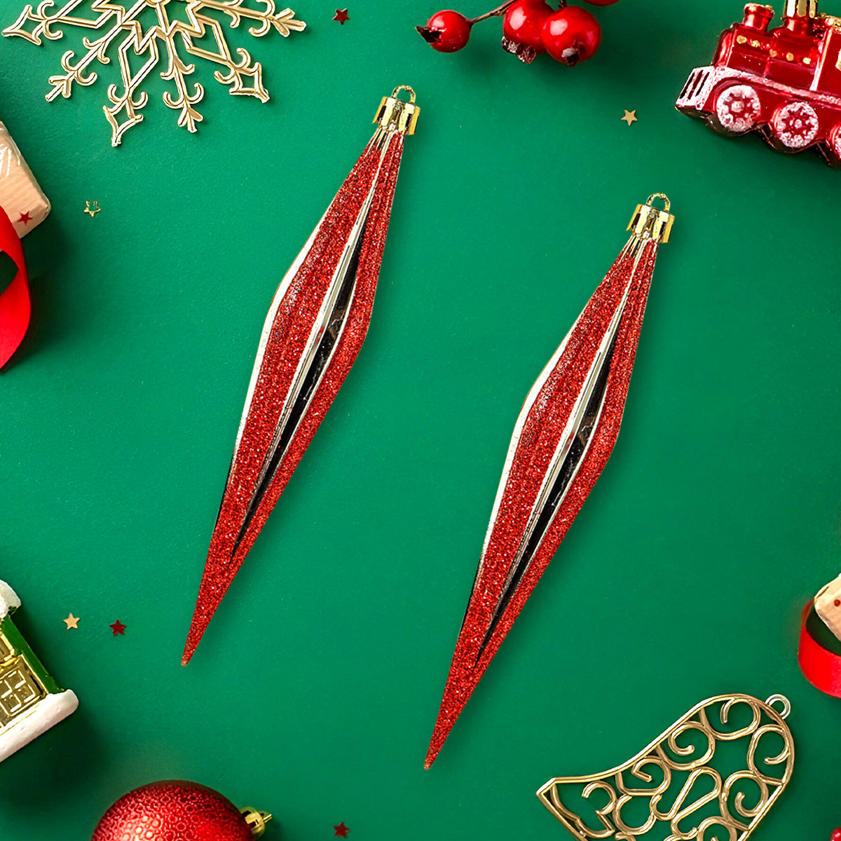 Ornamento Diamante, 2 pzas, Color Rojo