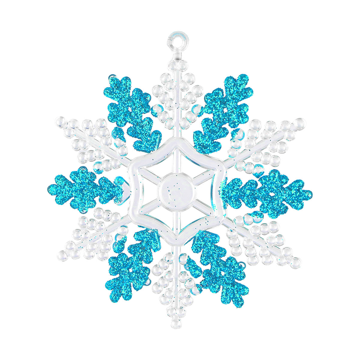 Copo de Nieve, Ornamento Navideño Plástico y Glitter, Color Azul