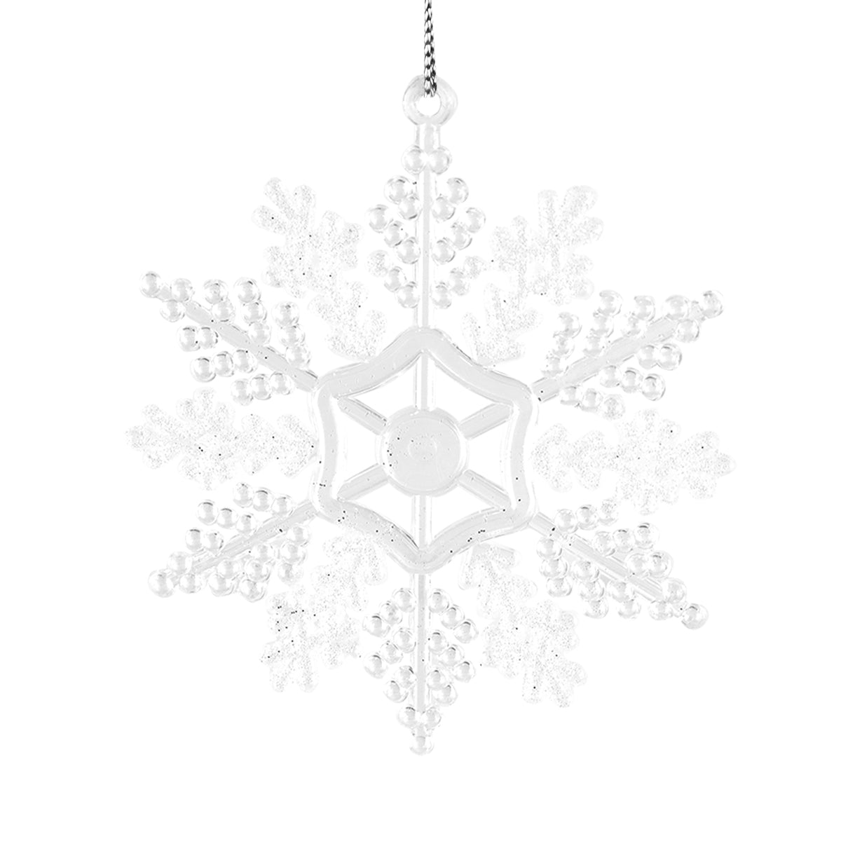 Copo de Nieve, Ornamento Navideño Plástico y Glitter, Color Blanco