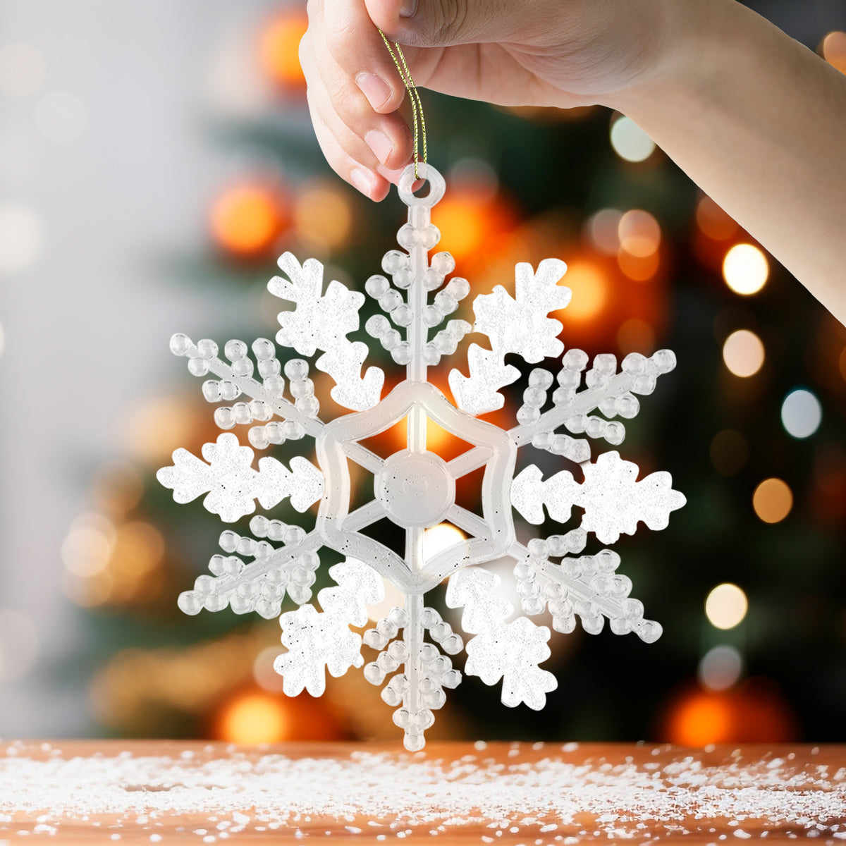 Copo de Nieve, Ornamento Navideño Plástico y Glitter, Color Blanco