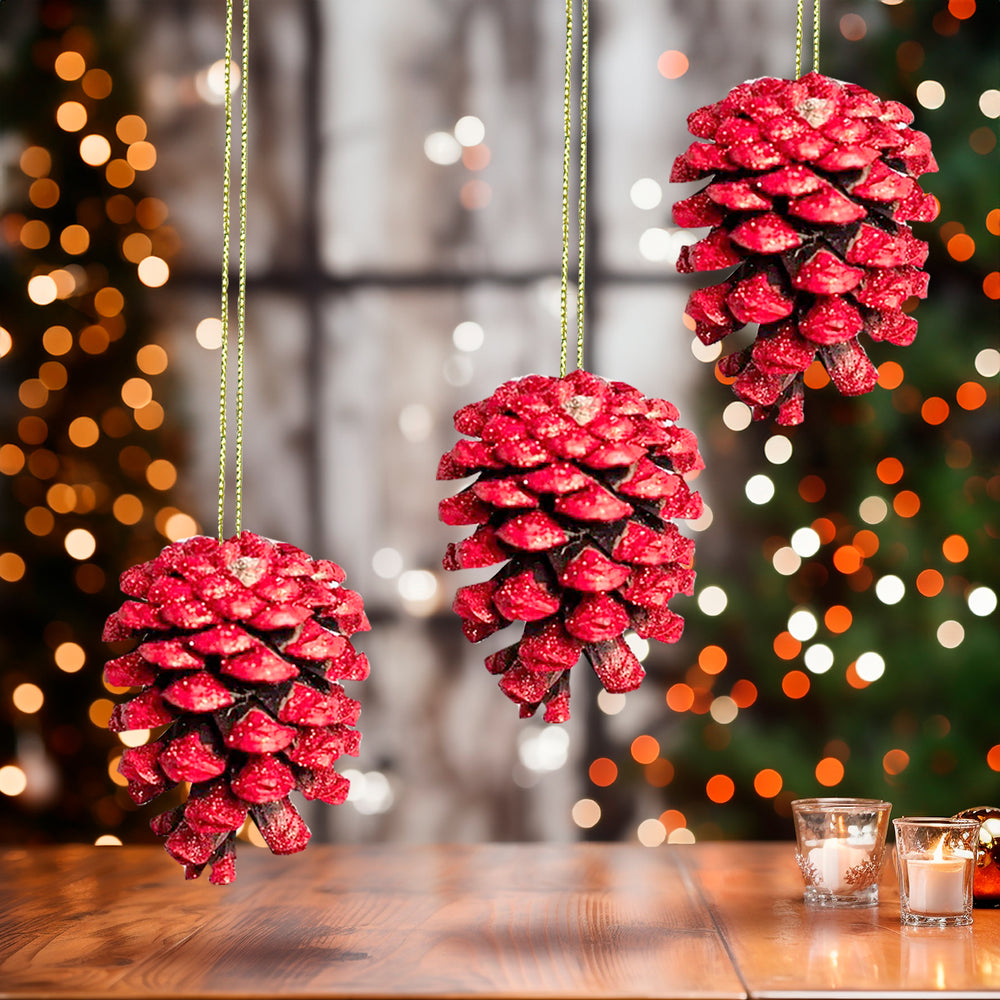 Ornamentos, Piñas Navideñas, Color Rojo