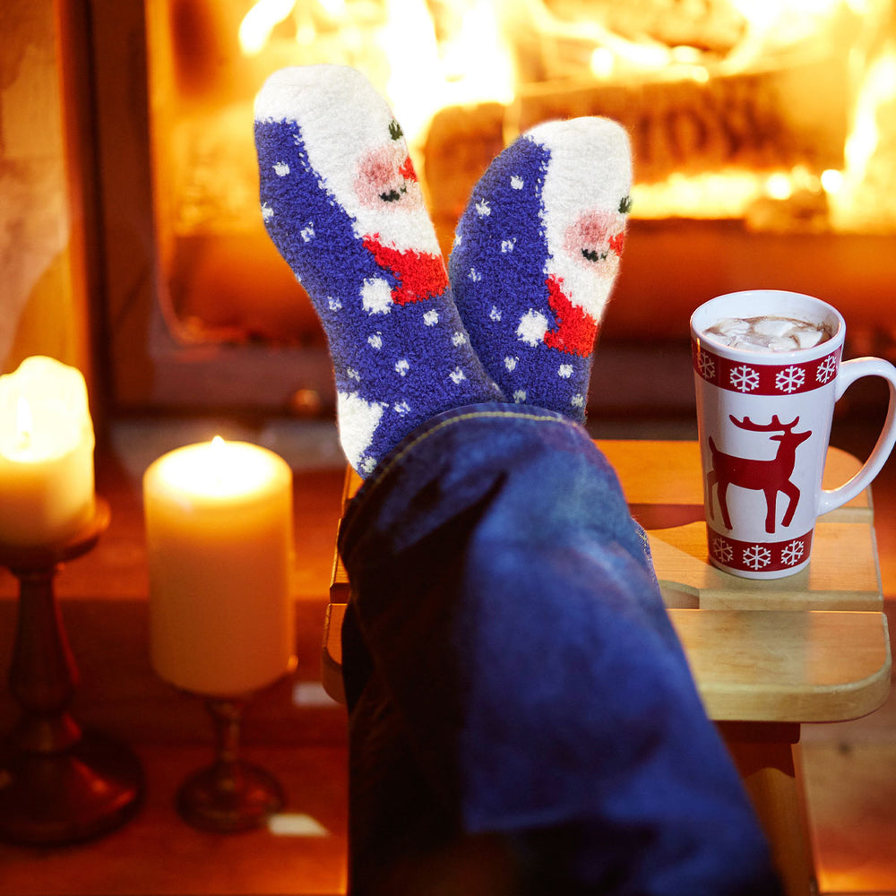 Calcetines Calientitos Navideños, Santa Claus, Color Azul