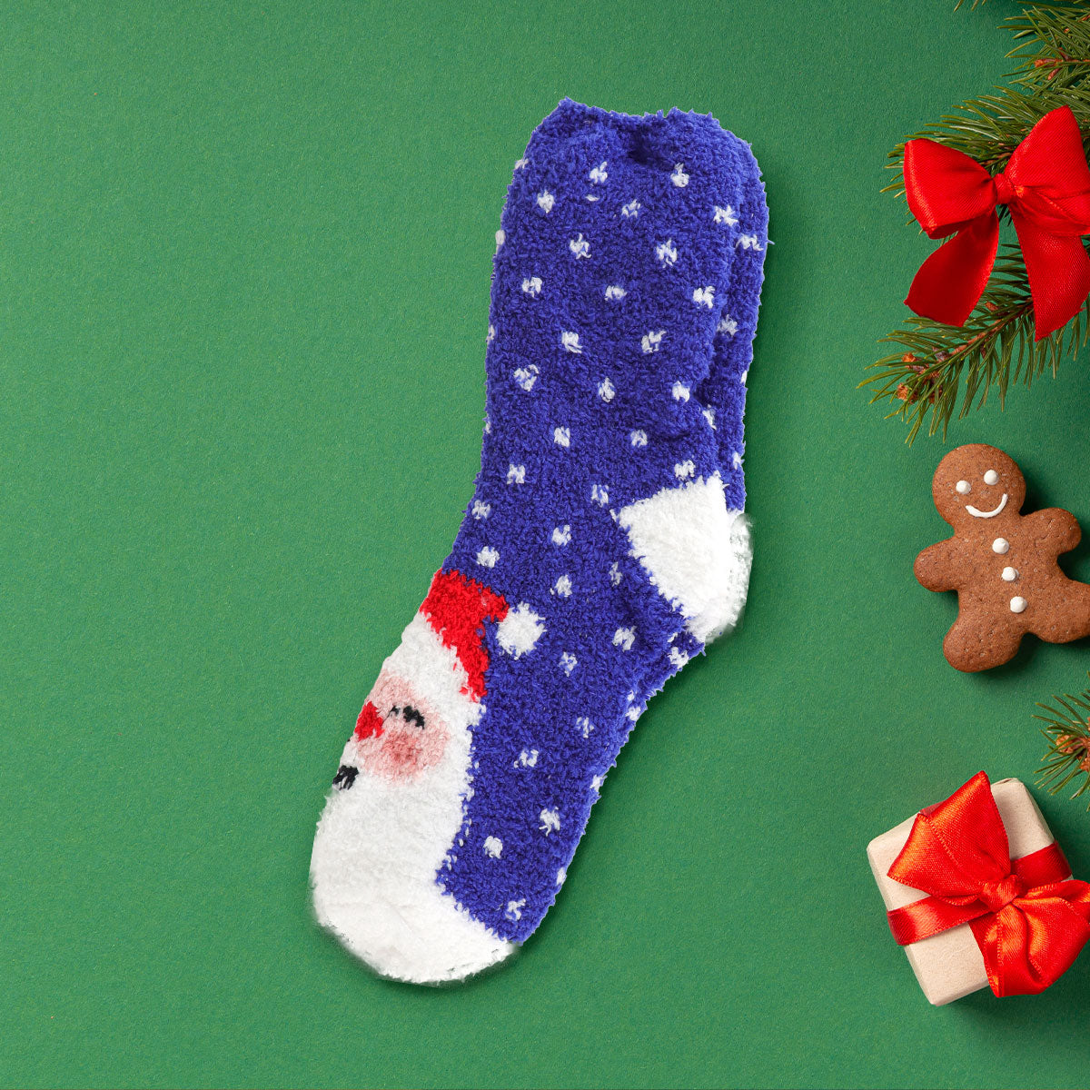 Calcetines Calientitos Navideños, Santa Claus, Color Azul