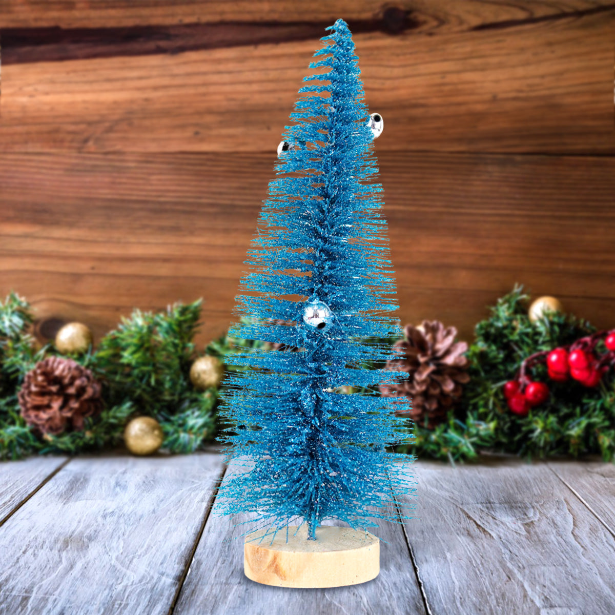 Mini Pino Brillante de Navidad con Esferas, Color Azul