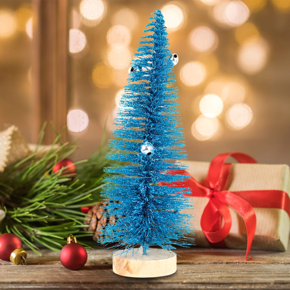 Mini Pino Brillante de Navidad con Esferas, Color Azul