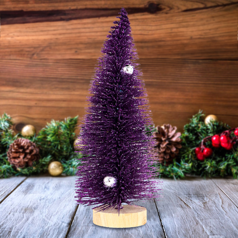 Mini Pino Brillante de Navidad con Esferas, Color Morado