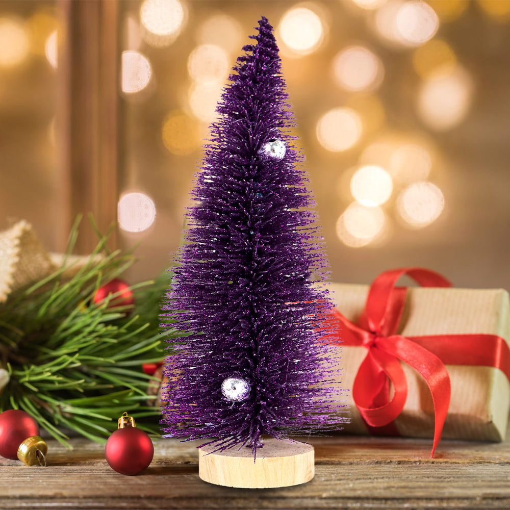 Mini Pino Brillante de Navidad con Esferas, Color Morado