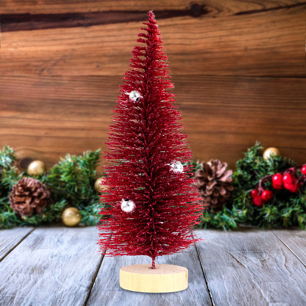 Mini Pino Brillante de Navidad con Esferas, Color Rojo