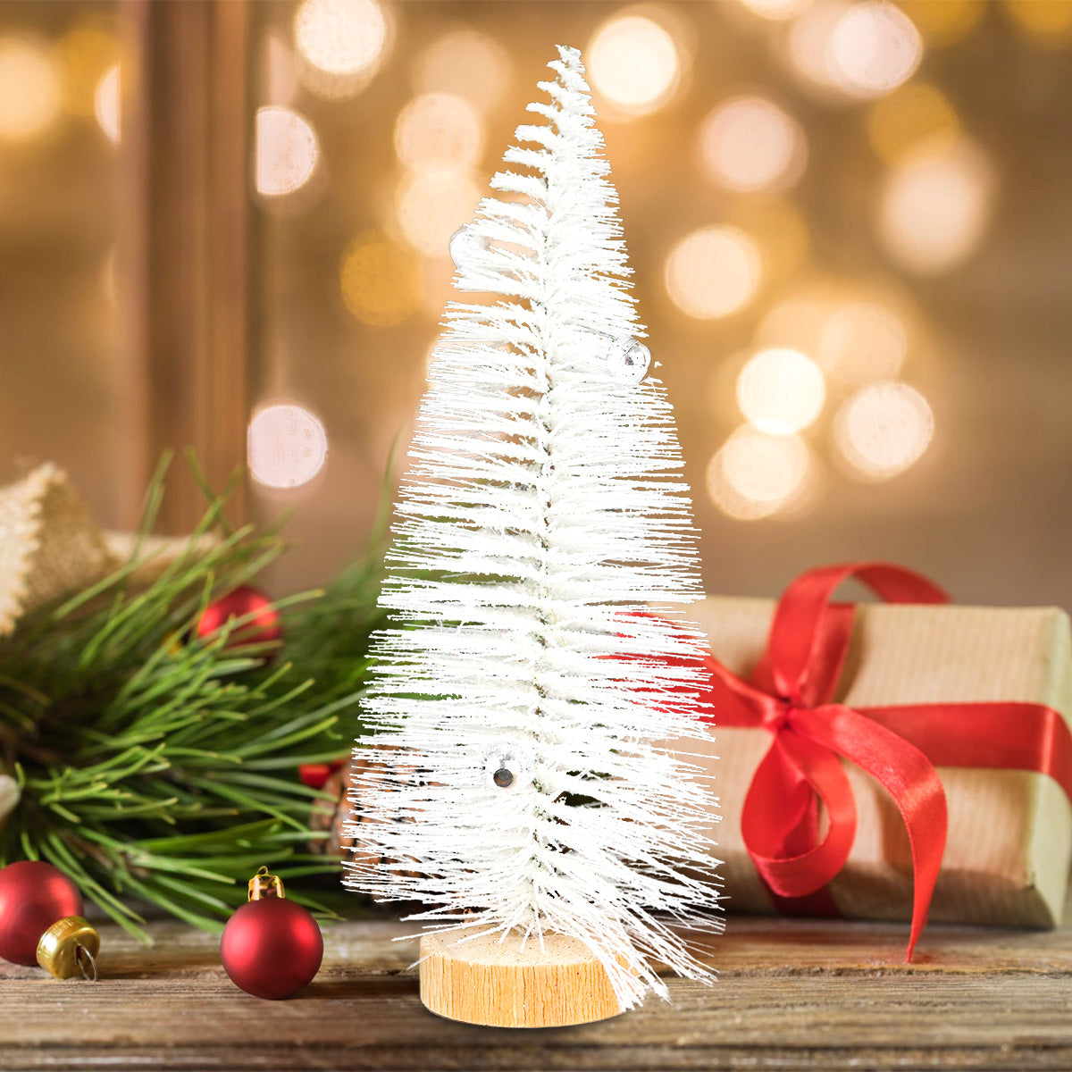 Mini Pino Brillante de Navidad con Esferas, Color Blanco